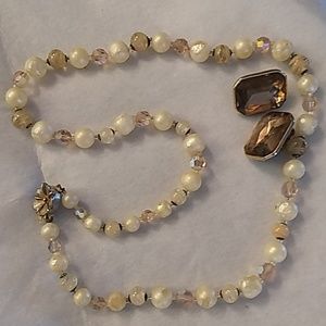 Vintage faux pearl and chrystal bead necklace